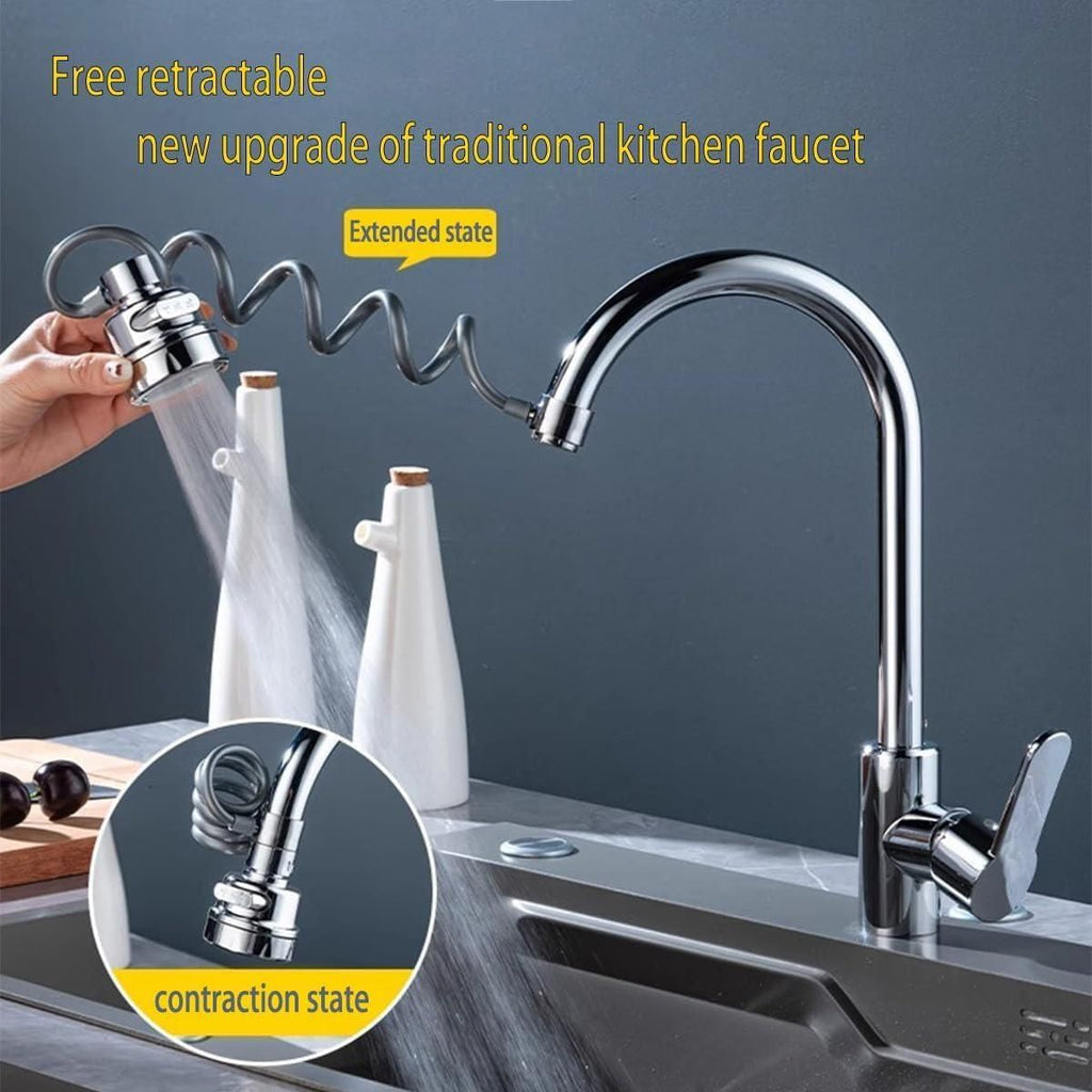 Kitchen faucet with a free retractable spray head on a gray background