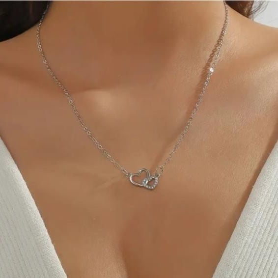 Women’s Dual Heart Pendant with Chain – Silver Micro Plated Jewelry