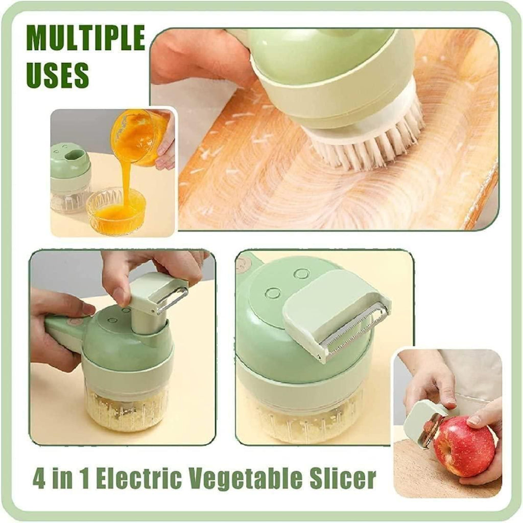 4-in-1 Portable Electric Vegetable Cutter – USB Rechargeable Wireless Mini Food Chopper