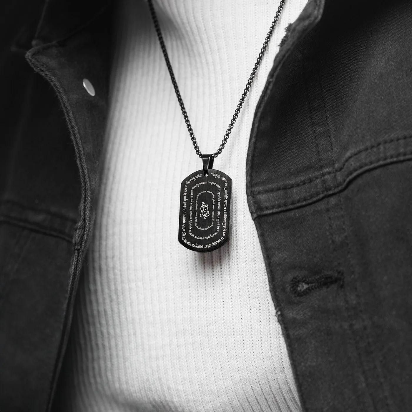 Devotional Ganpati Shlok Tag Pendant with Chain – Spiritual Jewelry for Men