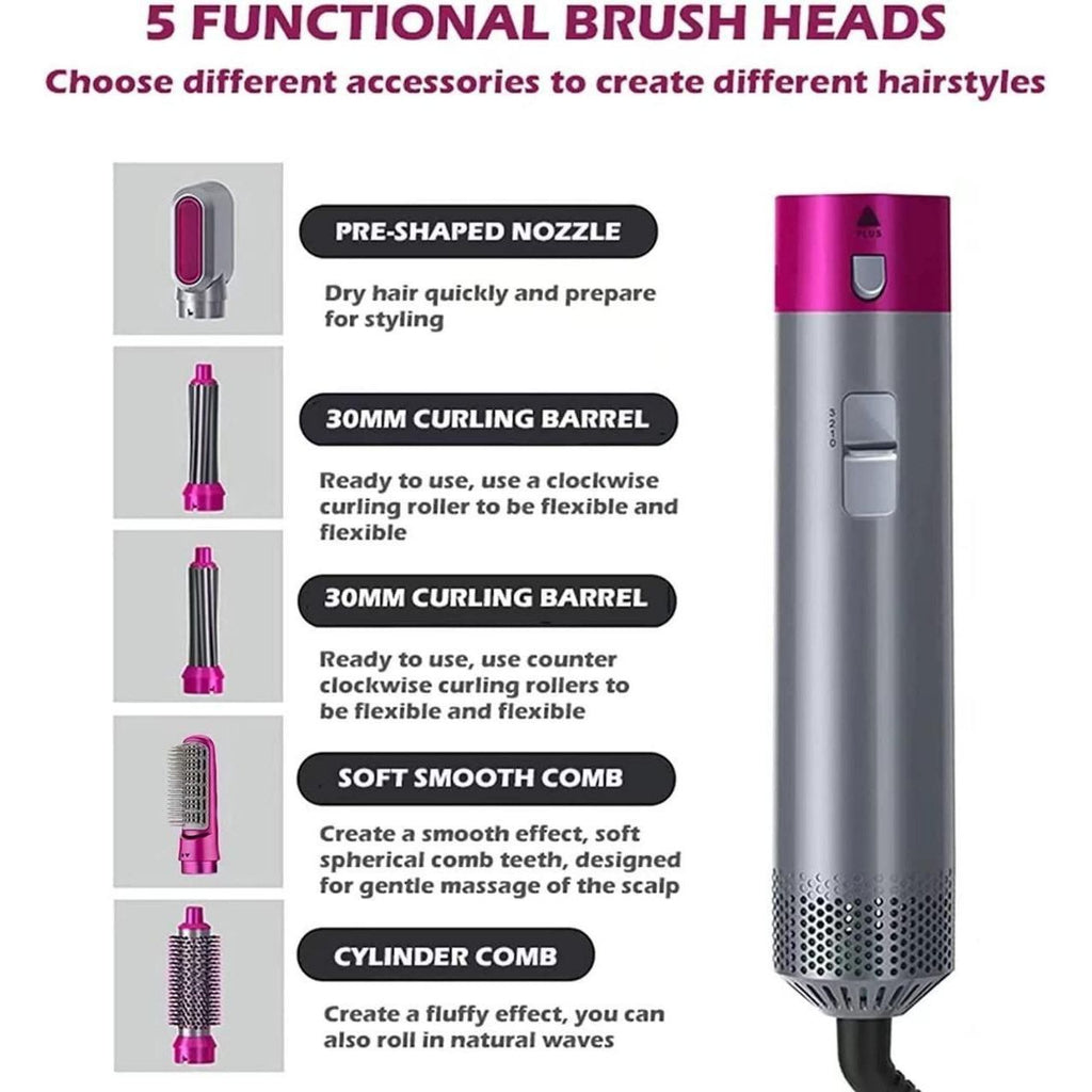 5-in-1 Multifunctional Hair Dryer & Styling Tool – Detachable Hot Air Comb with Negative Ion Technology