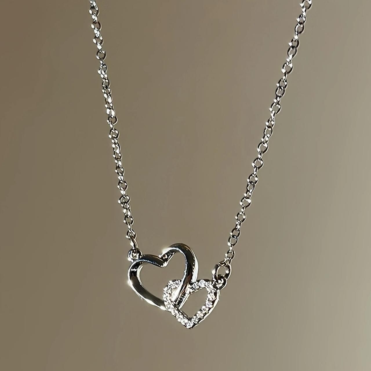 Women’s Dual Heart Pendant with Chain – Silver Micro Plated Jewelry