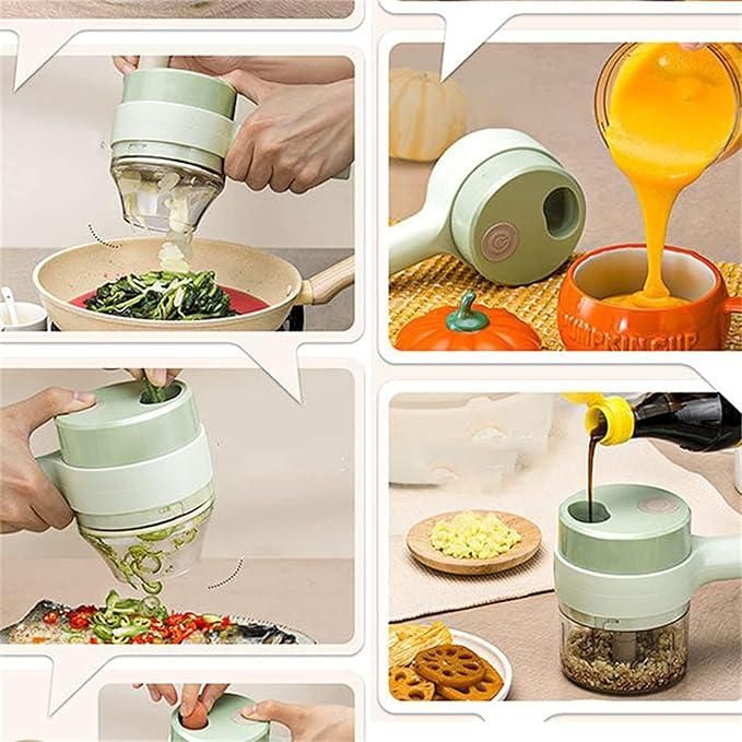 4-in-1 Portable Electric Vegetable Cutter – USB Rechargeable Wireless Mini Food Chopper