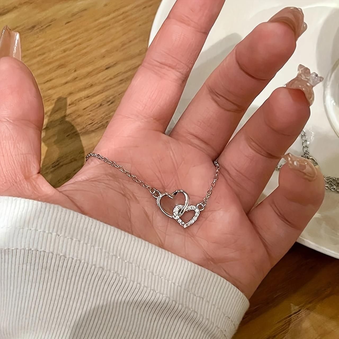 Women’s Dual Heart Pendant with Chain – Silver Micro Plated Jewelry