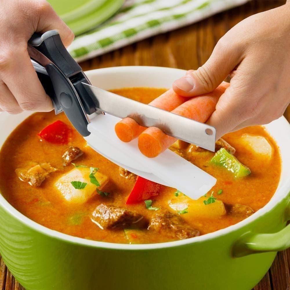 2-in-1 Kitchen Knife & Food Chopper with Built-in Cutting Board