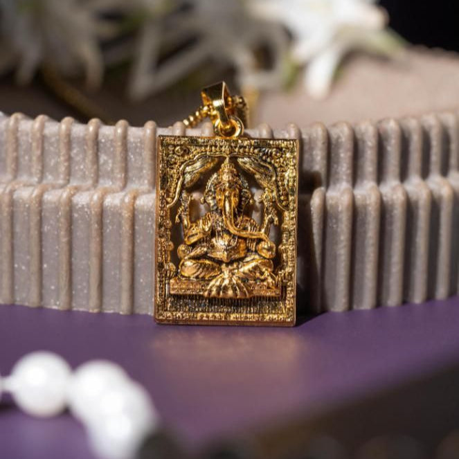 Gold Plated Ganeshji Pendant with Chain – Unisex Divine Jewelry