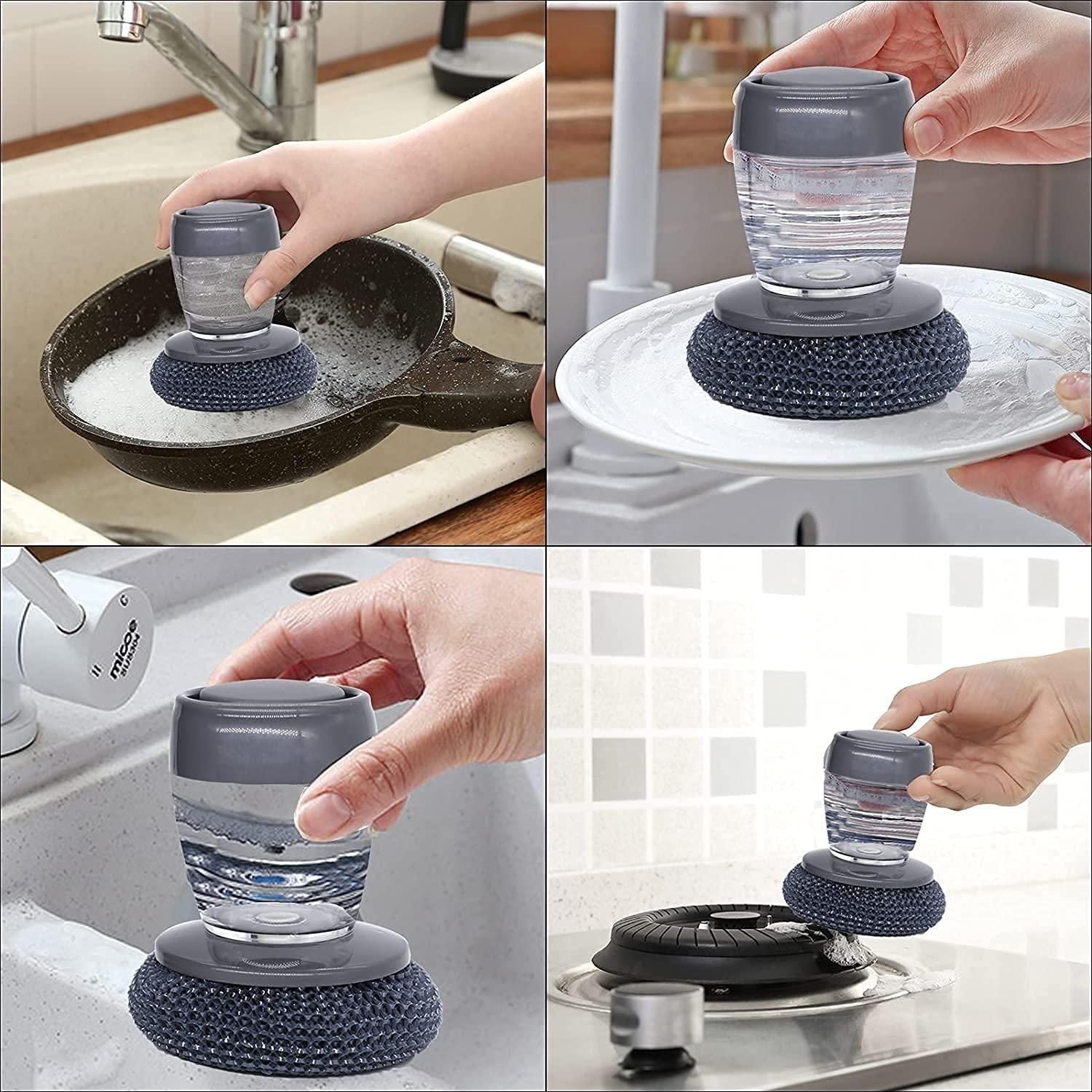 Dish scrub brush with soap reservoir
